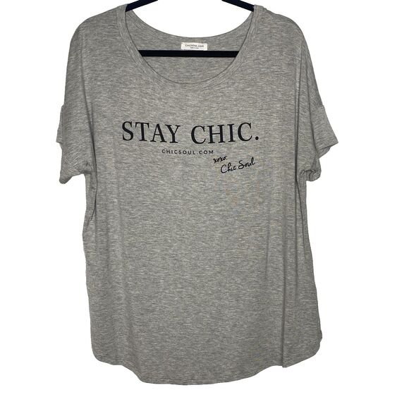 CHIC SOUL Graphic Tee Short Sleeve Pullover Loose Fit Shirt Blouse Women XL Gray - Picture 1 of 4
